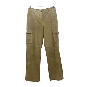SILX Vintage 100% Suede Leather Cargo Pants Women's 4 Lined Camel Tan Pockets